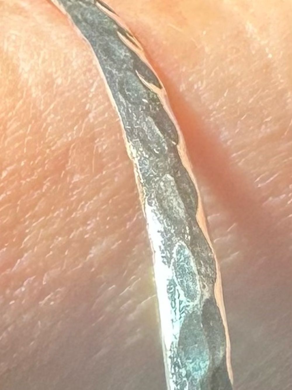 Handmade Hammered Sterling Silver Bangle bracelet 9.5" diameter - Picture 4 of 5
